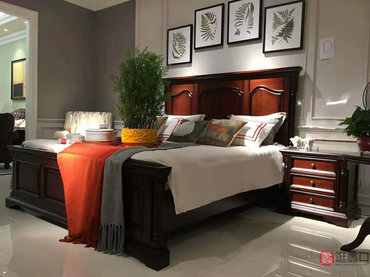 原野居家具卧室美式风格实木双人大床/床头柜907