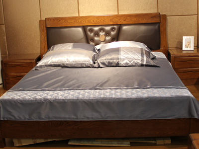 艾琦森家具新中式卧室床榆木 纯实木 床+2床头柜