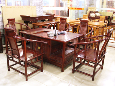 蠡口家具城振鑫红木家具中式古典非洲酸枝茶桌/茶台+5把椅子餐桌椅
