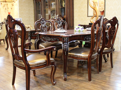 蠡口家具城博洛克欧式餐厅长餐桌椅一桌6椅