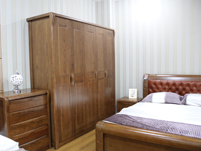 艾琦森家具新中式卧室衣柜榆木 纯实木 五门衣柜